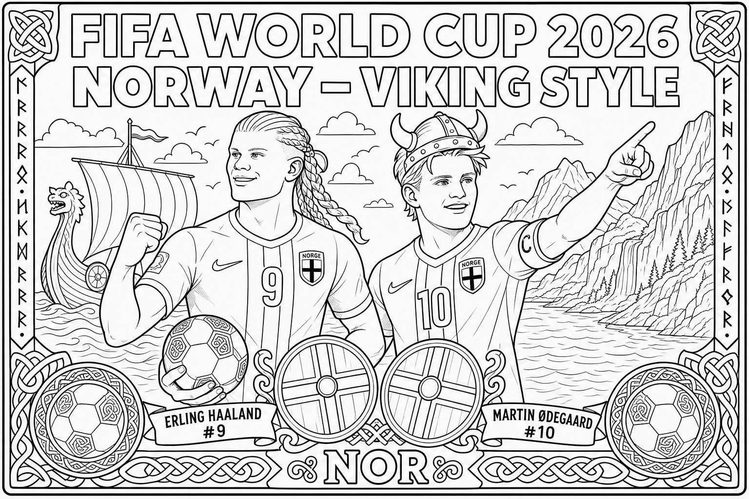 FIFA 2026 Noruega: Haaland no estilo viking – livro de colorir para crianças
