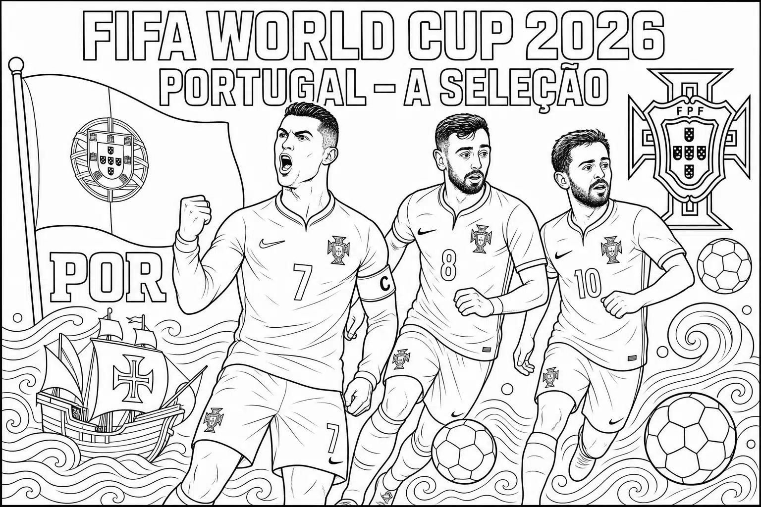 FIFA 2026 – Portugalsko, Ronaldo, Bruno Fernandes a zostava A Seleção – omaľovánka