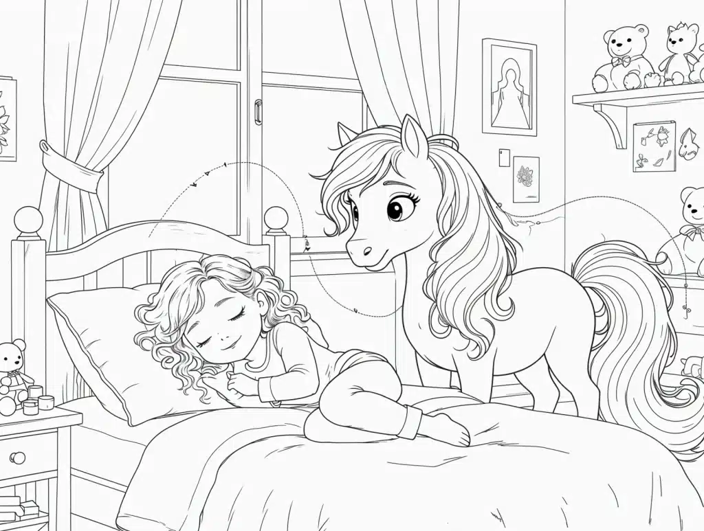 Stelka dormindo e o cavalinho – desenho para colorir