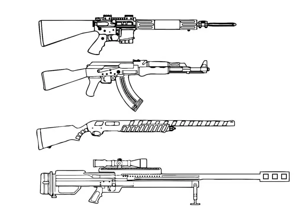 armas e rifles – desenho para colorir