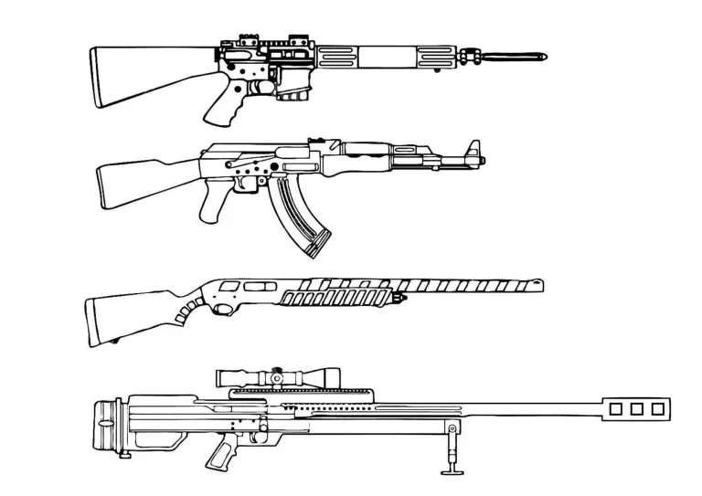 weapons and rifles – colouring page