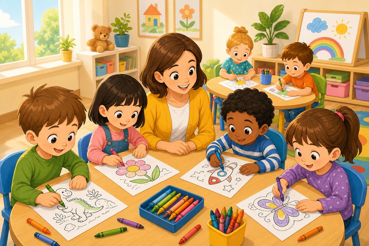 Colouring books for nurseries and schools – nursery children colour in at their desks