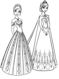 Anna i Elsa w sukienkach – kolorowanka