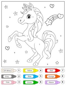 Unicorn melukis dengan angka – halaman mewarnai