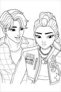 Jinu dan Rumi Huntrix – halaman mewarnai