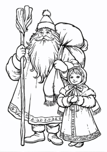 Nikolaus und das Mädchen – Malvorlage