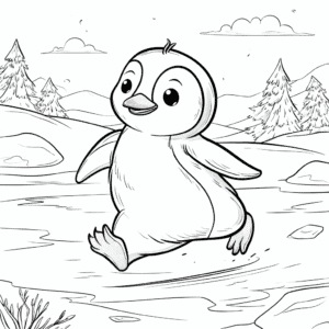 Pinguin berlari di atas salju – halaman mewarnai