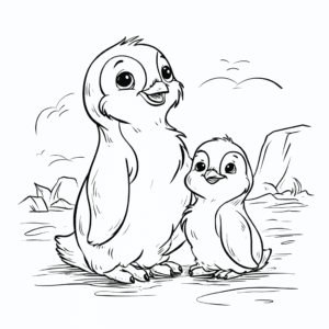 Pinguin ibu dan anak – halaman mewarnai