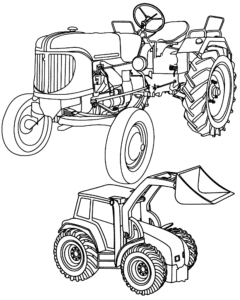 Baqger și tractor – fișă de colorat