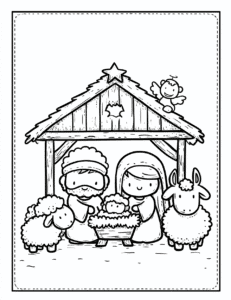 Bethlehem Jesuskind, Maria, Josef – Malvorlage