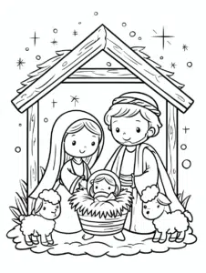 Bethlehem Joseph Maria und Jesuskind – Malvorlage