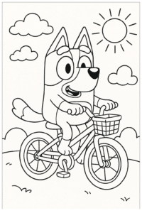 Bluey na bicykli – Malvorlage