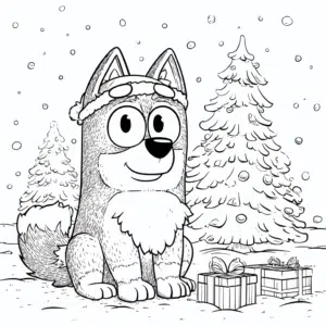 Bluey und Weihnachtsbaum – Malvorlage