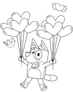 Bluey držiaca balony – kolorowanka