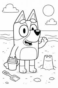 Bluey na pieskovisku – fișă de colorat