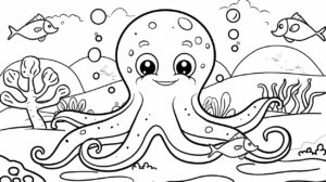 Oktopus im Meer – Malvorlage