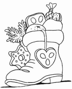 Stiefel mit Süßigkeiten – Malvorlage