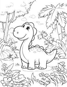Dinosaurier im Dschungel – Malvorlage