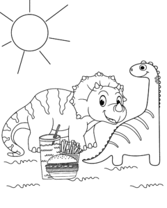 Dinosaurier und Hamburger – Malvorlage