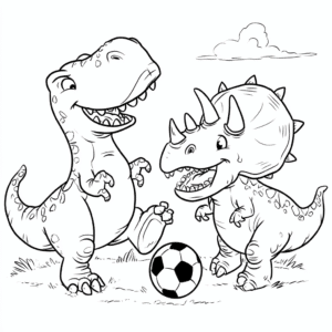 Dinosaurier spielen Fußball – Malvorlage