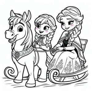 Anna i Elsa na sankach – kolorowanka