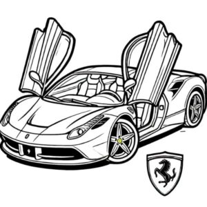 Ferrari mit Flügeltüren – Malvorlage