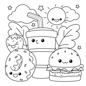 Hamburgerová houska a nápoj – omalovánka
