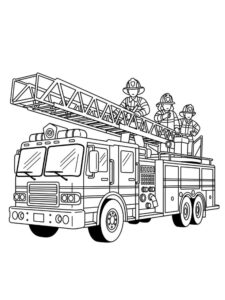 Feuerwehrwagen mit Feuerwehrleuten – Malvorlage