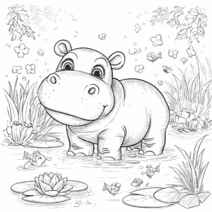Hipopótamo na água – desenho para colorir