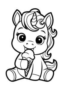 Unicornul lingând înghețată – fișă de colorat