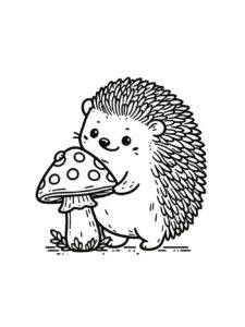 Der Igel und der Fliegenpilz – Malvorlage