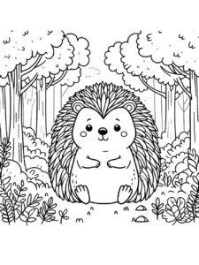 Hedgehog in the forest – Malvorlage