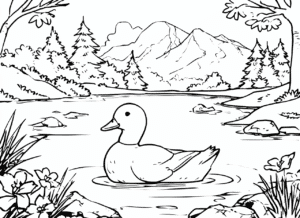 Itik di danau – halaman mewarnai