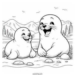 Seal friends – colouring page
