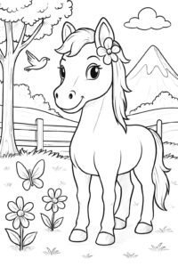 Kůň na farmě – omalovánka