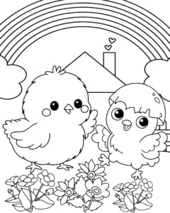 Pintos e flores arco-íris – desenho para colorir