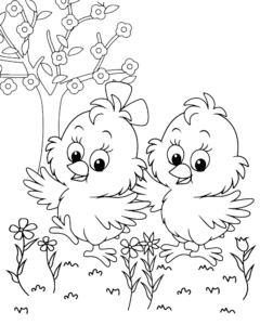 Chickens in a meadow – colouring page
