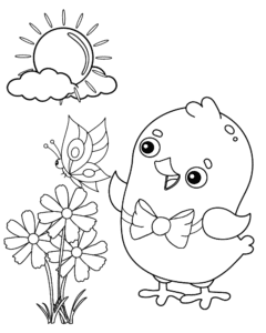 Chick and flower – colouring page