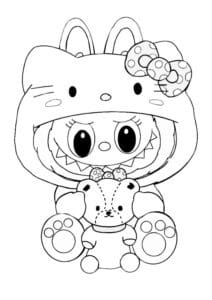 Fato Labubu Hello Kitty – desenho para colorir