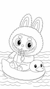 Pato inflável Labubu – desenho para colorir