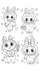 Personagens Labubu – desenho para colorir