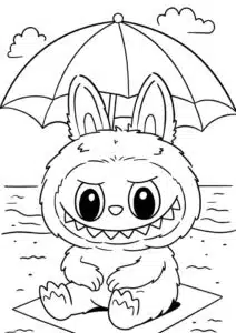 Labubu à beira-mar – desenho para colorir