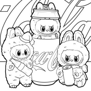 Labubu com Coca-Cola – desenho para colorir