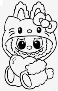 Labubu com coração – desenho para colorir