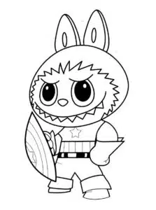 Labubu com um escudo – desenho para colorir
