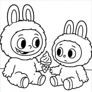 Labubu com sorvete – desenho para colorir