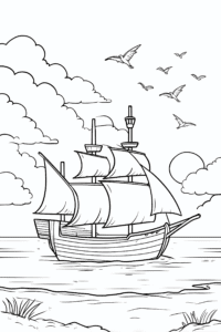 Kapal layar di laut – halaman mewarnai