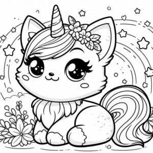 Pisica Unicorn – fișă de colorat