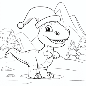 Kleiner Dinosaurier T-Rex im Schnee – Malvorlage