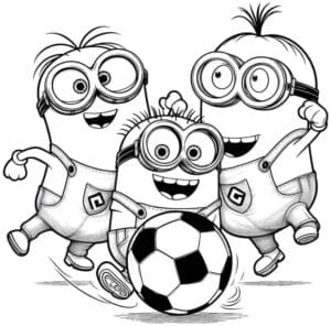 Minionki s futbalovou loptou – kolorowanka